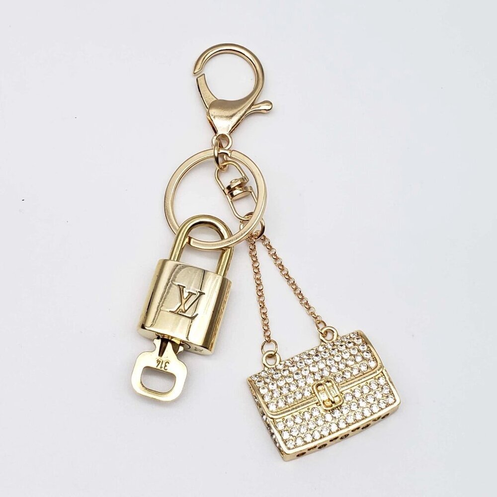 Authentic Louis Vuitton Lock & Key with unbranded Rhinestone Bag Keycharm 031526 - Picture 2 of 8
